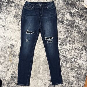 Maurices Dark Blue Distressed Jeggings